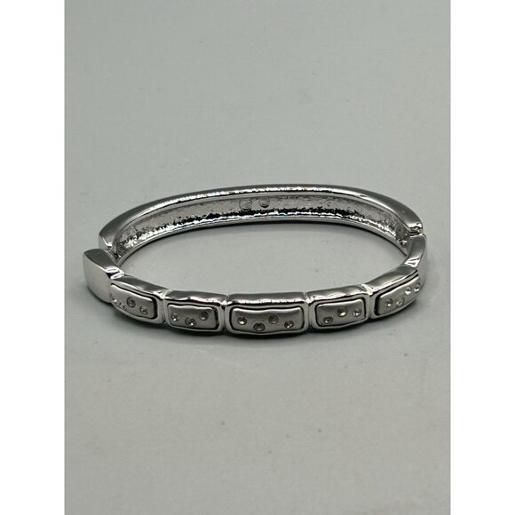 Swarovski Signed Hinged Bangle Bracelet Silver Color with Clear Crystals - Picture 3 of 11